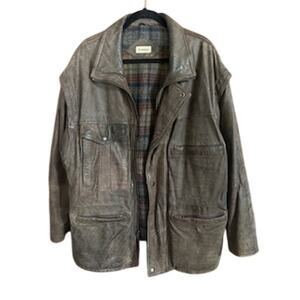 TOBRUK Men's sz 44 Distressed Leather Jacket with flannel lining